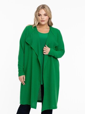 Yoek Knit Cardigan in Green: front