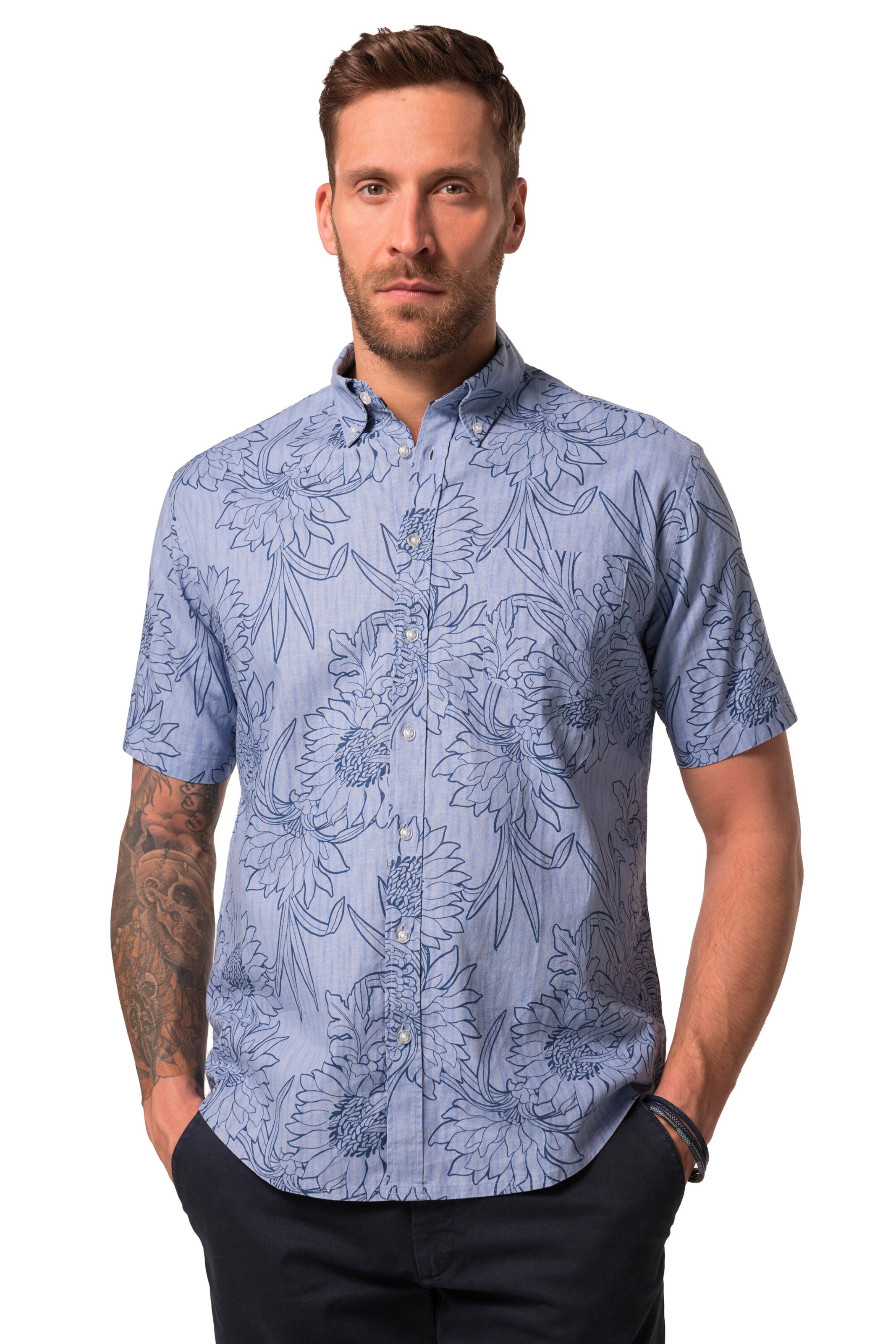 JP1880 Regular fit Overhemd in Blauw: voorkant