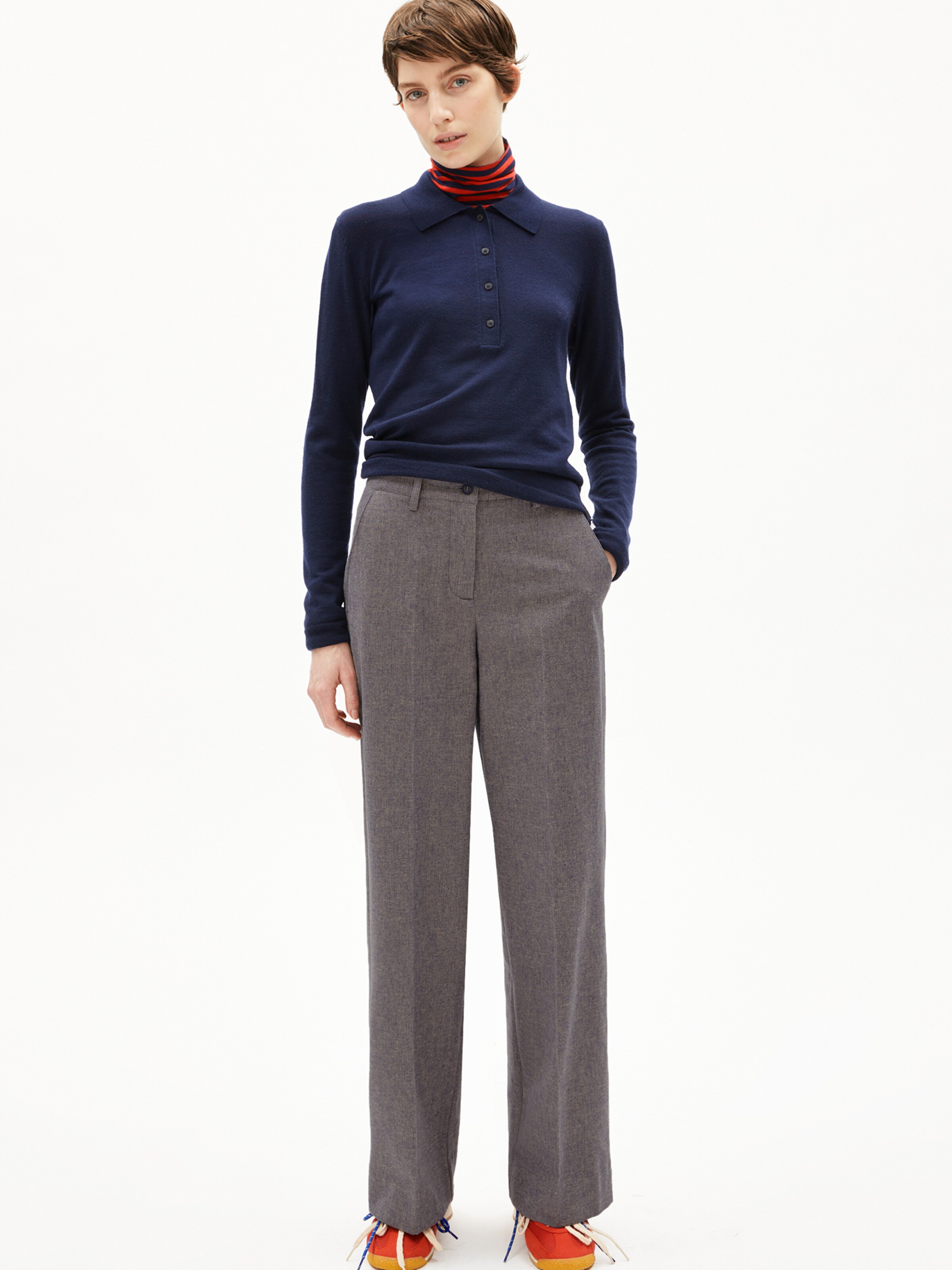 ARMEDANGELS Wide leg Trousers with creases 'Leandraa Handaas' in Grey
