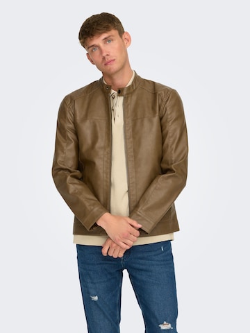 Only & Sons Regular fit Tussenjas 'Onsmike' in Bruin: voorkant