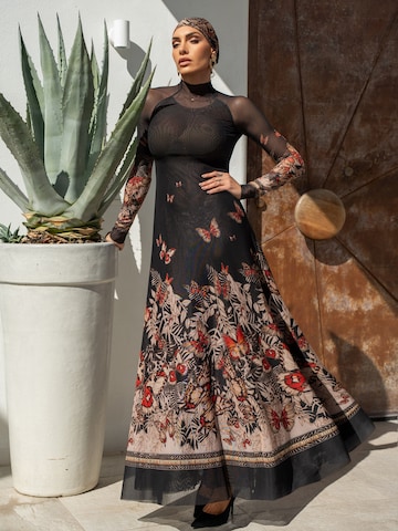 JIORO Jurk 'MIDNIGHT BUTTERFLIES' in Zwart: voorkant