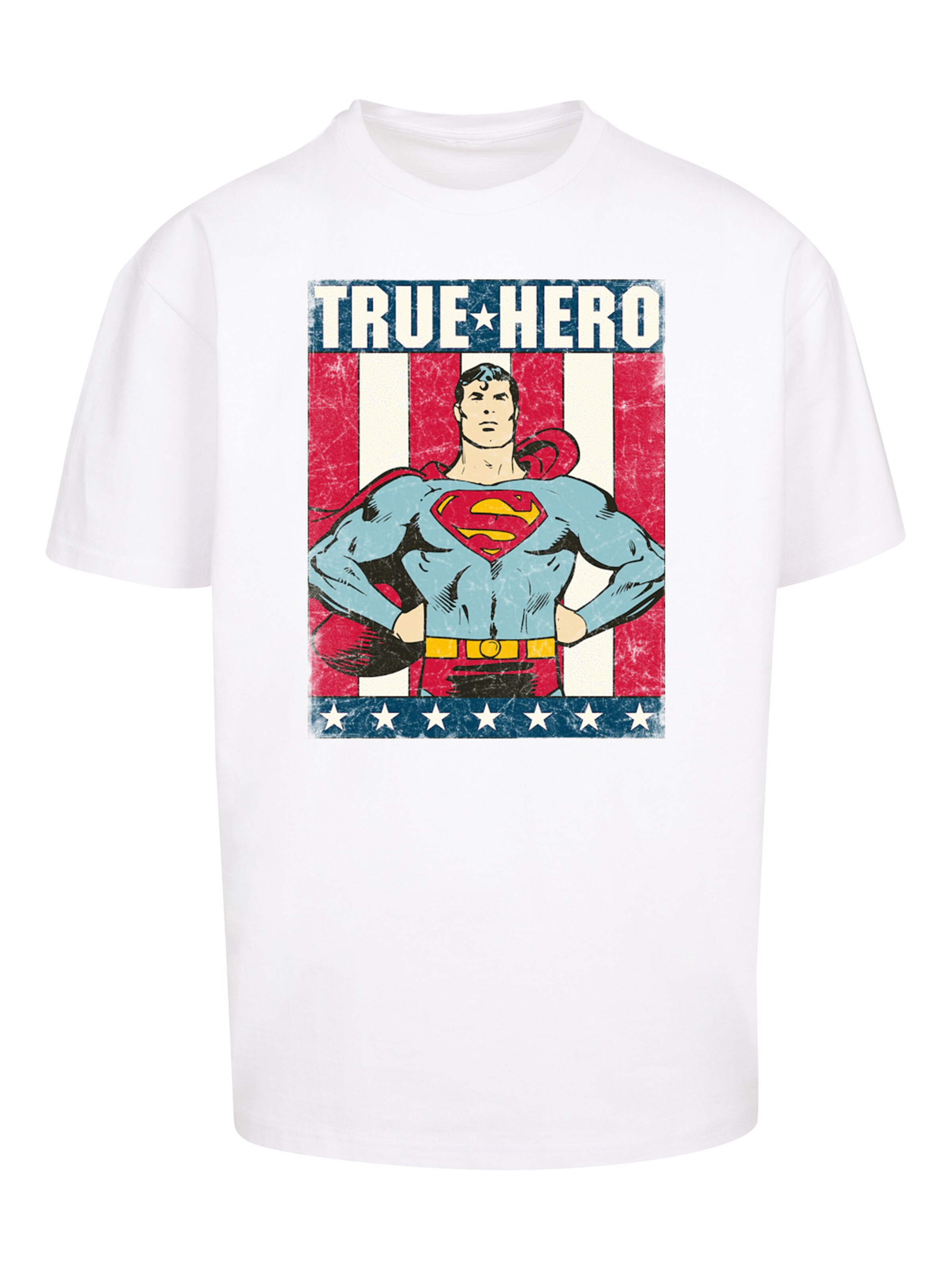 F4NT4STIC Shirt 'Superman Superheld True Hero' in Wit: voorkant