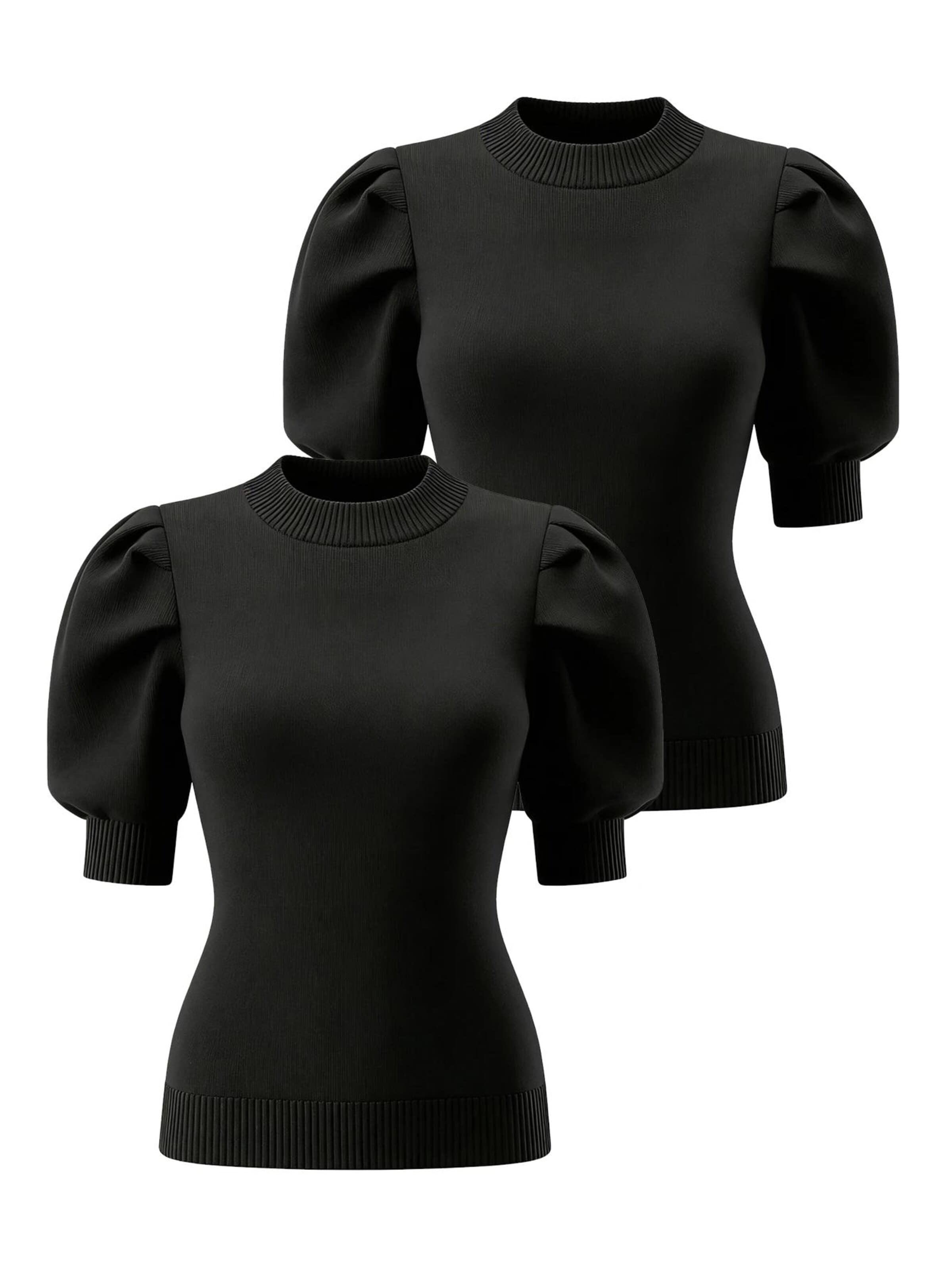 MEETWEE Top '2-Pack Puff Sleeves Summer T-Shirt' in Zwart