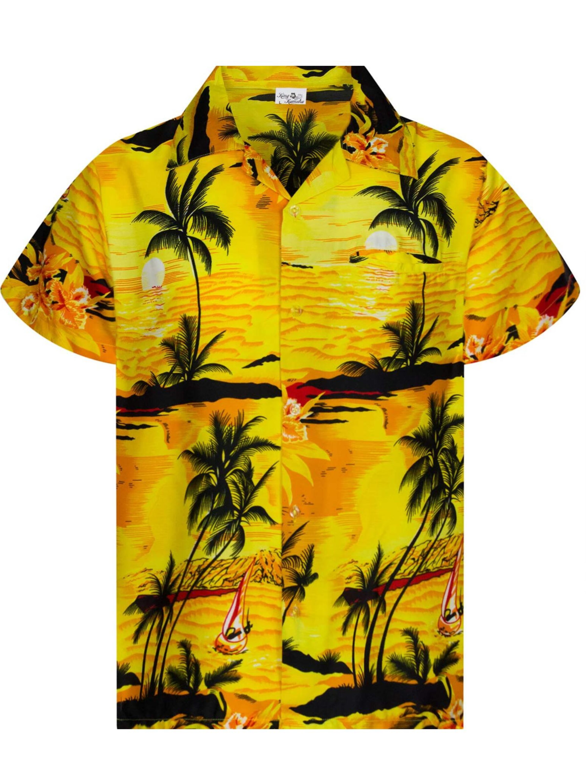King Kameha Button Up Shirt 'Surf' in Yellow: front