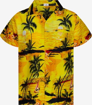 King Kameha Button Up Shirt 'Surf' in Yellow: front