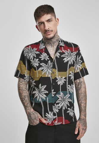 Urban Classics Regular Fit Hemd 'Palm Tree Resort' in Schwarz: predná strana