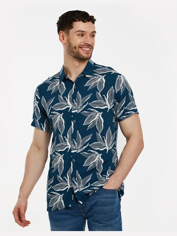 Threadbare Regular fit Skjorta 'Foliage' i blå: framsida