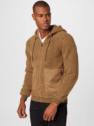 !Solid Fleece jas in Bruin: voorkant