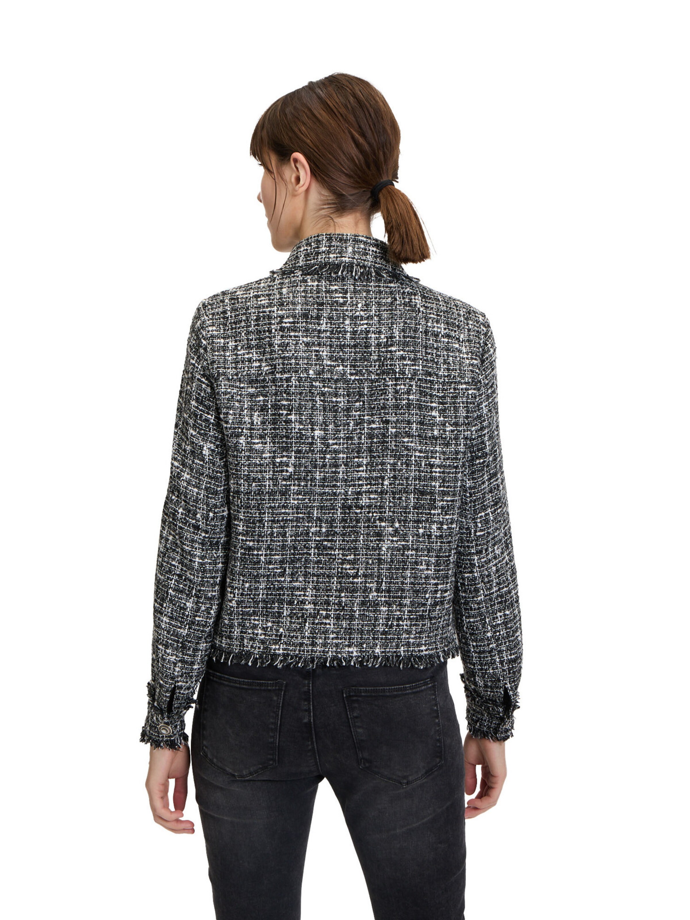 Cartoon Tweedblazer mit Fransen in Grau