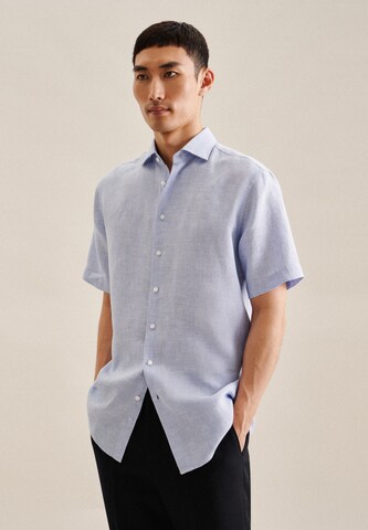 SEIDENSTICKER Regular fit Zakelijk overhemd 'SMART LINEN' in Blauw: voorkant