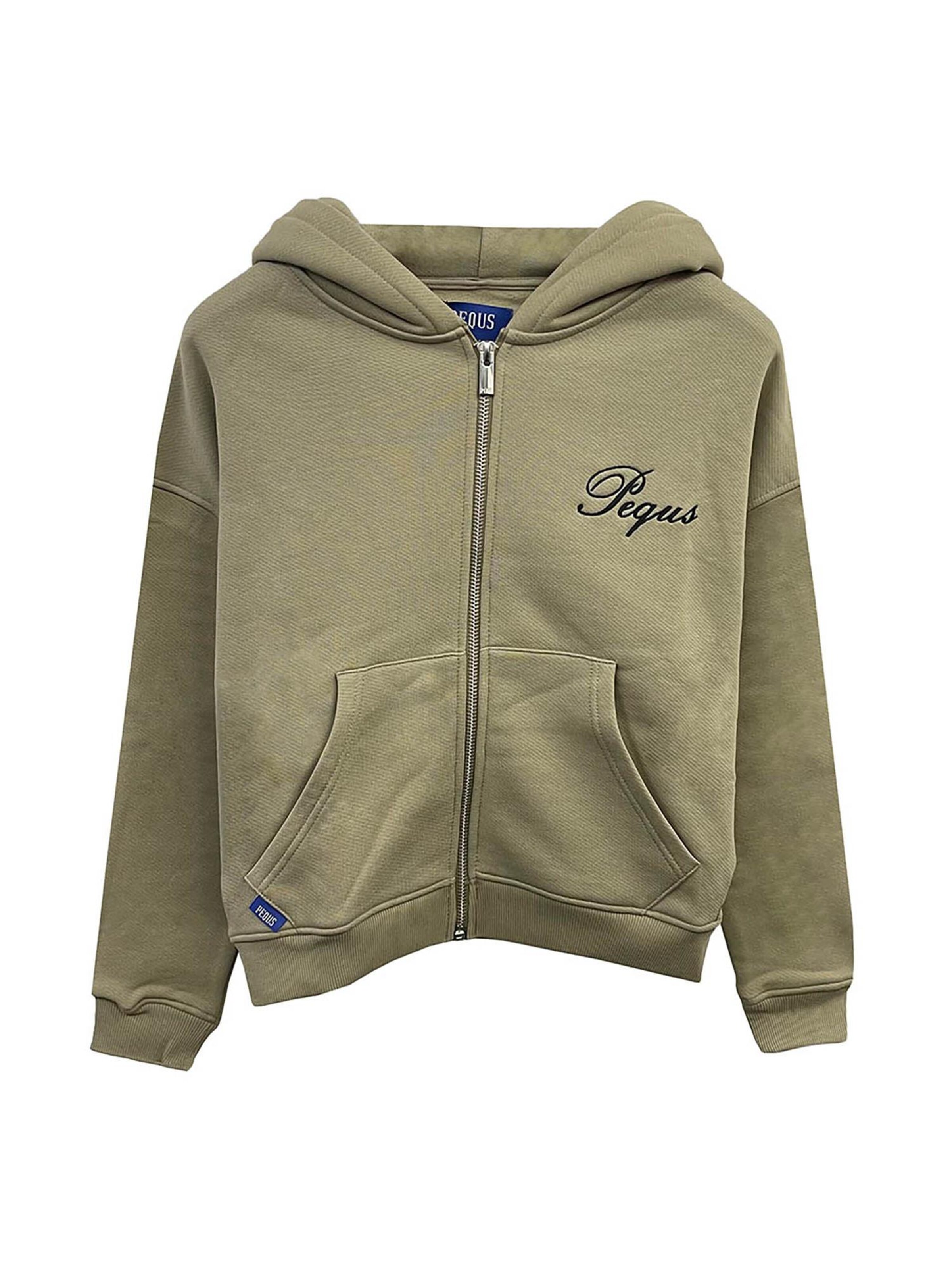 Pequs Zip-Up Hoodie 'Handwritten' in Green: front