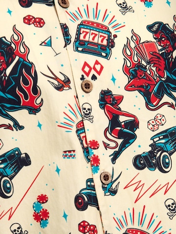 King Kerosin Regular fit Button Up Shirt 'Rockabilly Devil' in White
