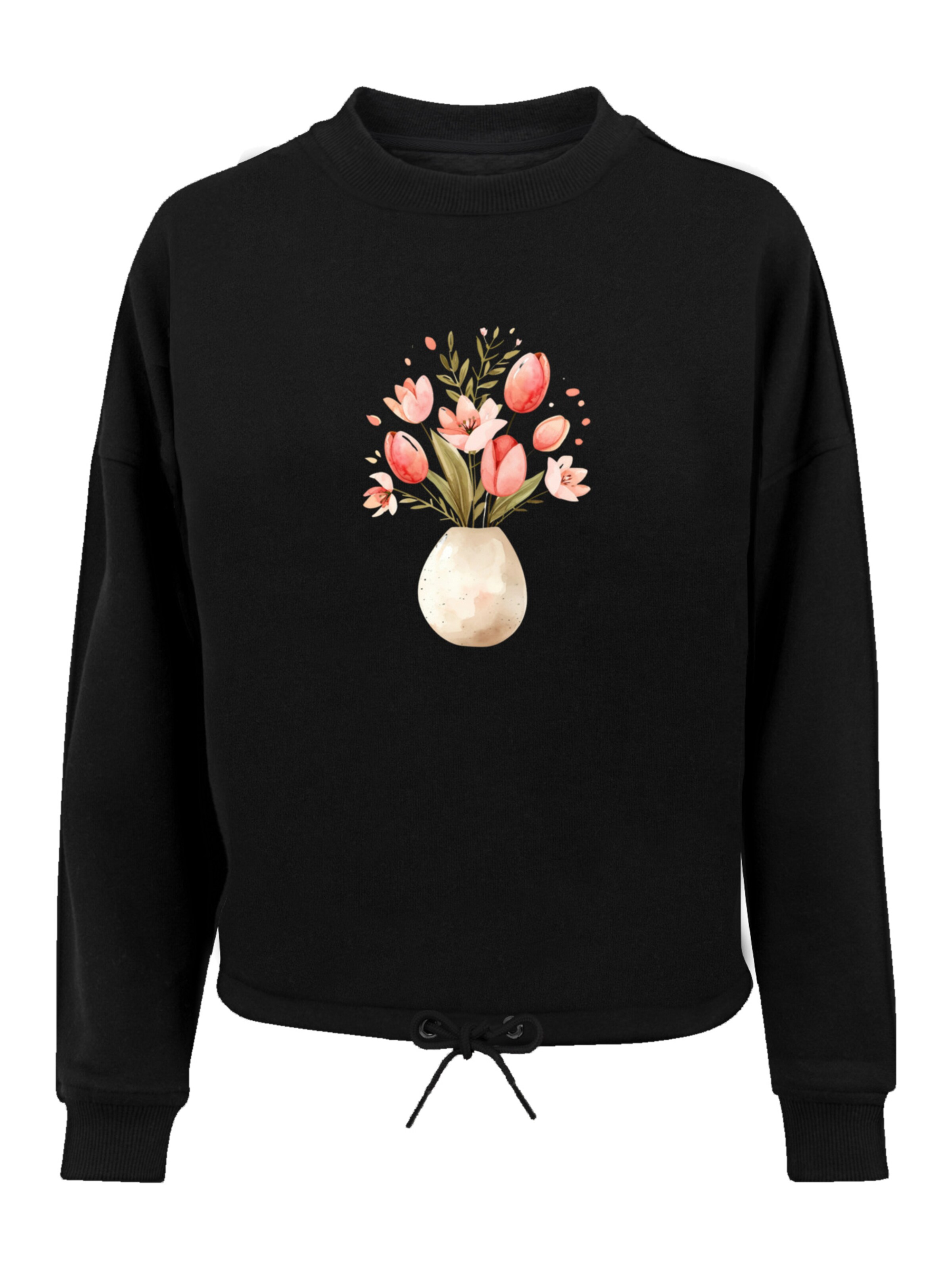 F4NT4STIC Sweatshirt 'Rosa Frühlingsblumenstrauß in Vase' in Black: front