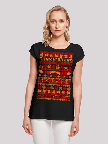 F4NT4STIC Shirt 'Guns And Roses Christmas' in Zwart: voorkant