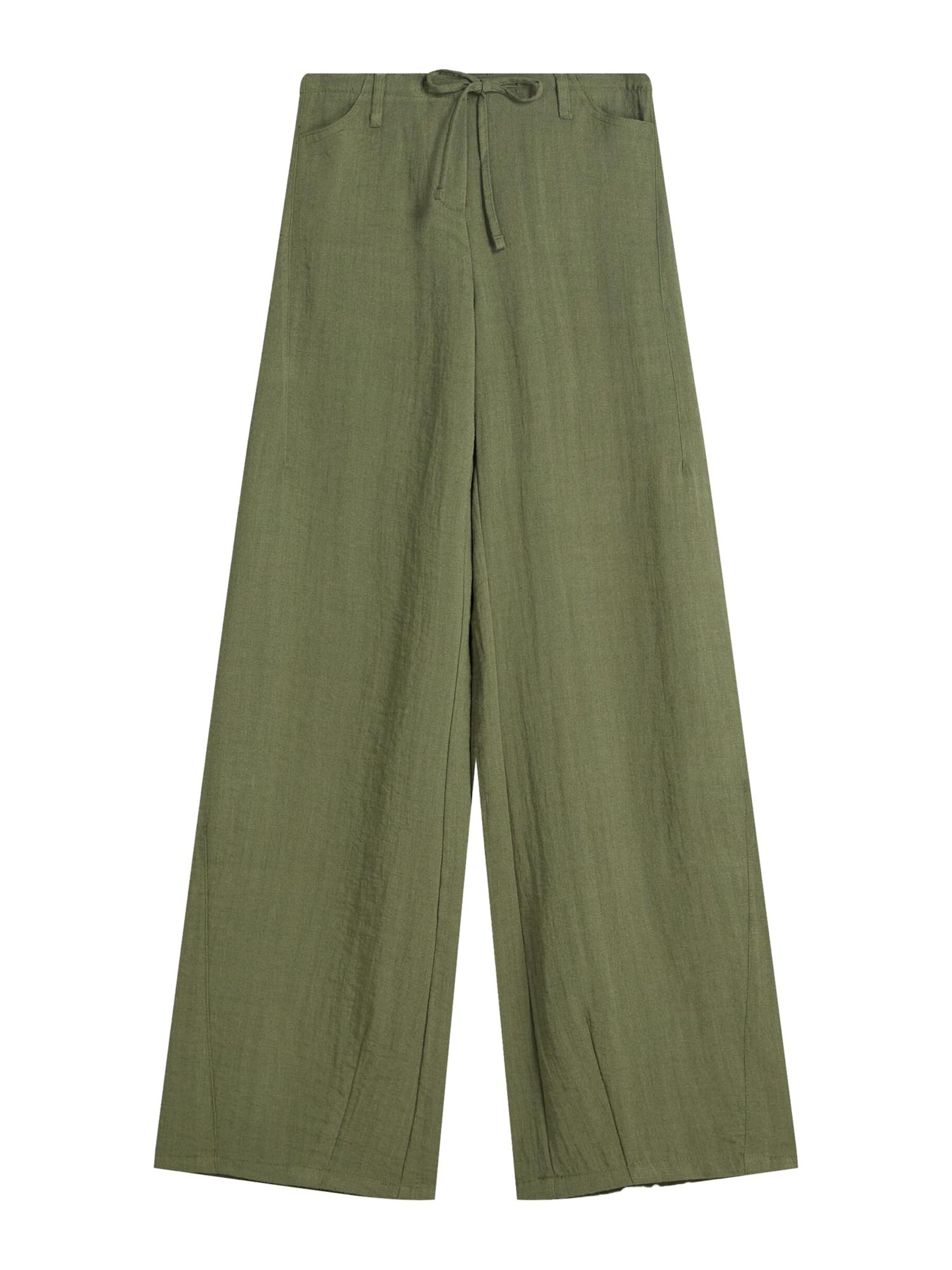 Bershka Wide leg Trousers in Green: front