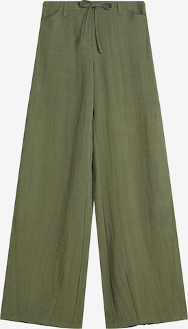 BershkaWide Leg/ Široke nogavice Hlače - zelena boja: prednji dio
