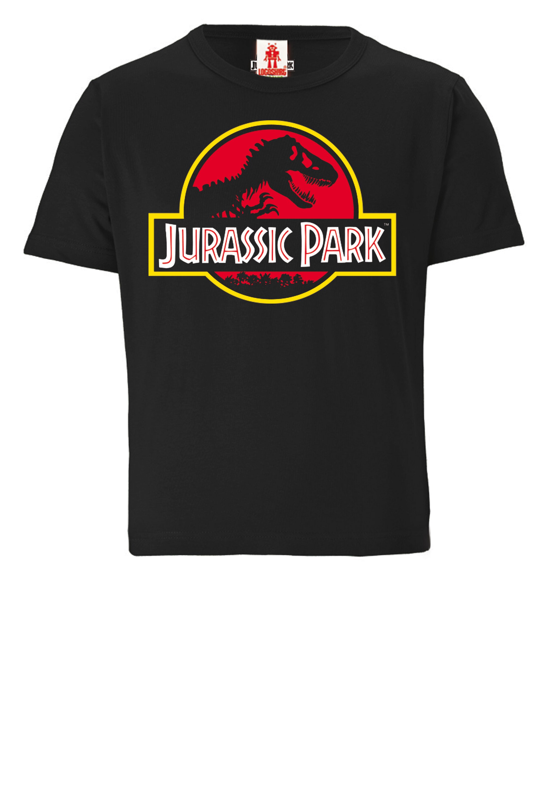 LOGOSHIRT Shirt 'Jurassic Park Logo' in Black: front
