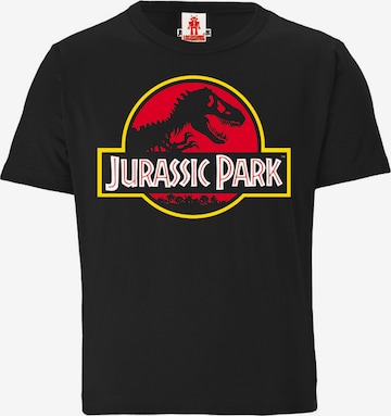 LOGOSHIRT Shirt 'Jurassic Park Logo' in Zwart: voorkant