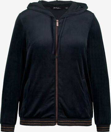 Ulla Popken Zip-Up Hoodie in Black: front