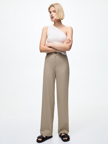 Pull&Bear Wide leg Pressveckad byxa i beige: framsida