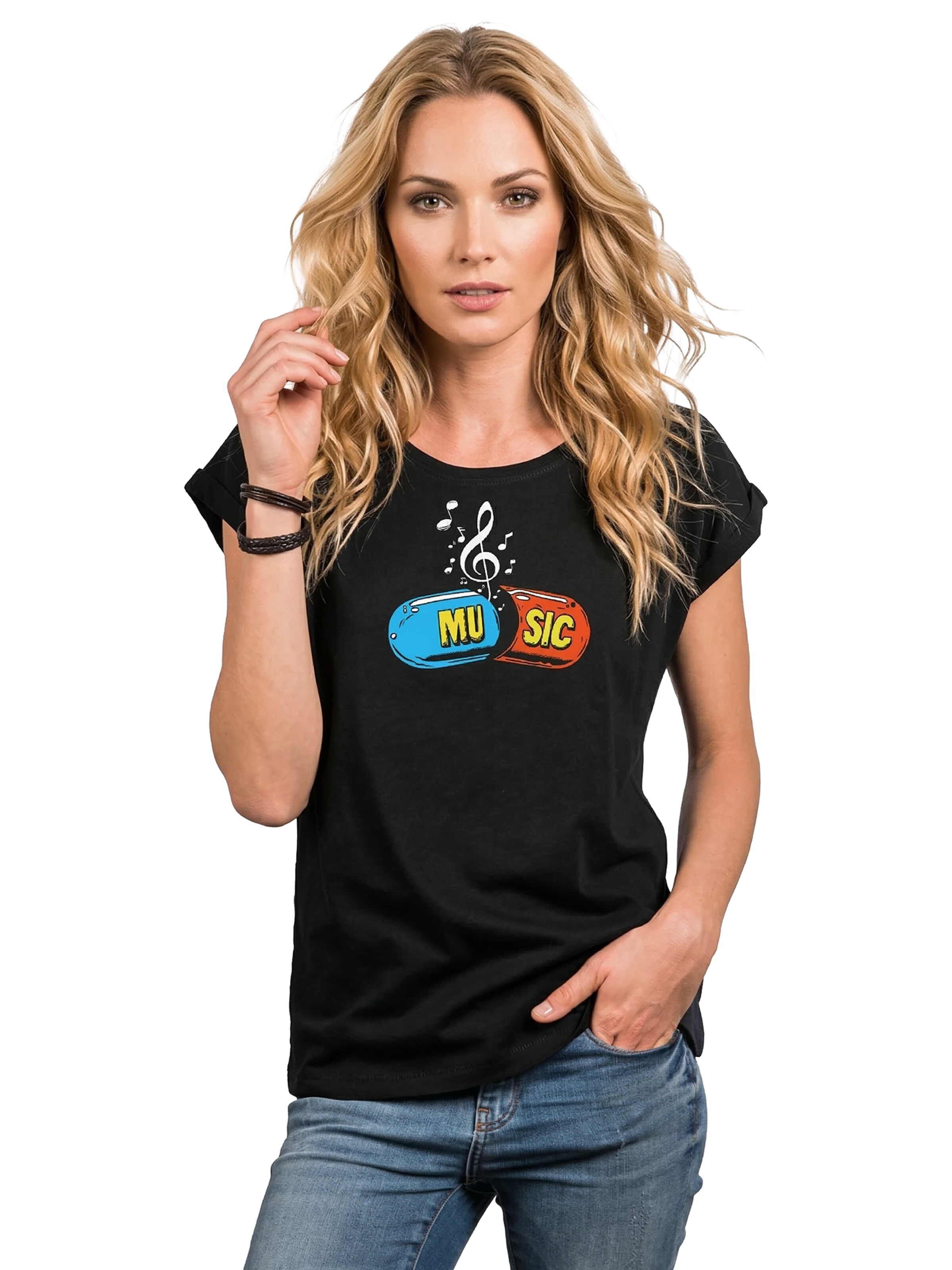 MAKAYA Shirt 'Music Pill' in Black: front