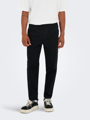 Only & Sons Pleat-Front Pants 'Cam' in Black: front