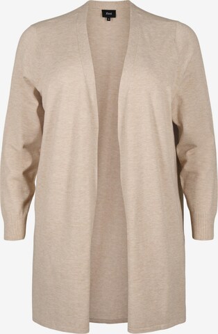 Zizzi Knit Cardigan 'Ella' in Beige: front