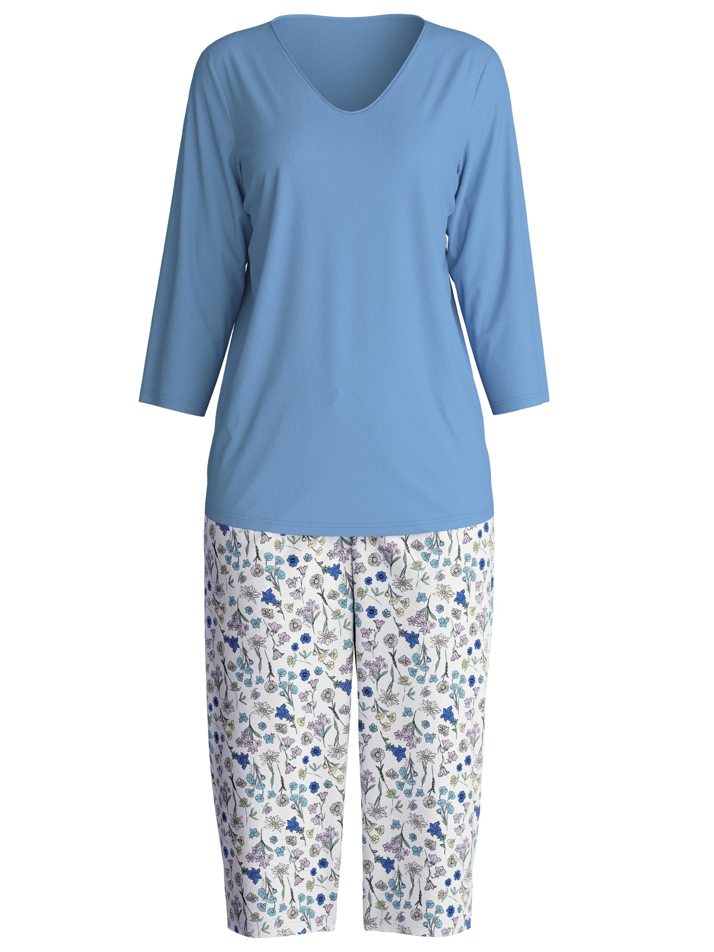 CALIDA Pyjama 'Flower Nights'‌‌‌‌‌‌‌‌‌‌ in Blau: Vorderseite