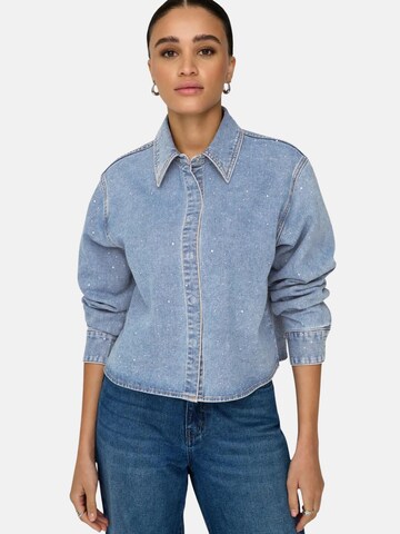 ONLY Shirt 'ONLY ONLMAGGIEMAY L/S RHINEST DNM SHIRT CAMICIA JEANS' in Blue