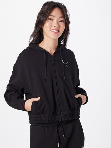 PUMA Athletic Zip-Up Hoodie 'HER' in Black: front