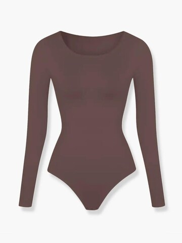 creamy Shaping Bodysuit 'Longsleeve Bodysuit Sculpting Shapewear' in Brown: front