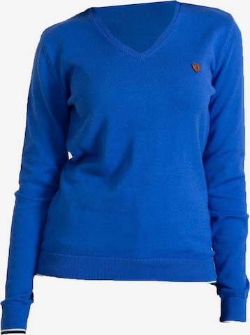 Jacey Quinn V-Neck With Arm Patch in Blau: Vorderseite