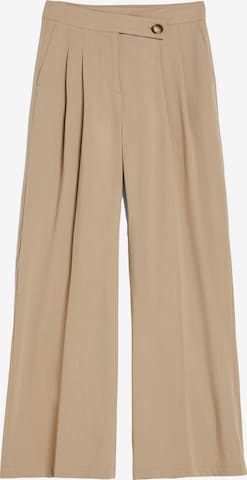 Bershka Wide leg Pleated Pants in Beige: front