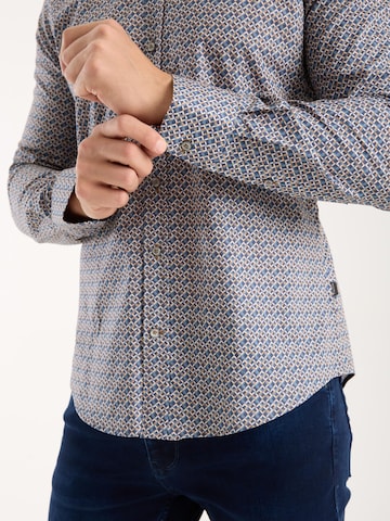 7Camicie Slim fit Zakelijk overhemd 'Donatello Poplin Stretch Man Shirt Blue Beige' in Blauw