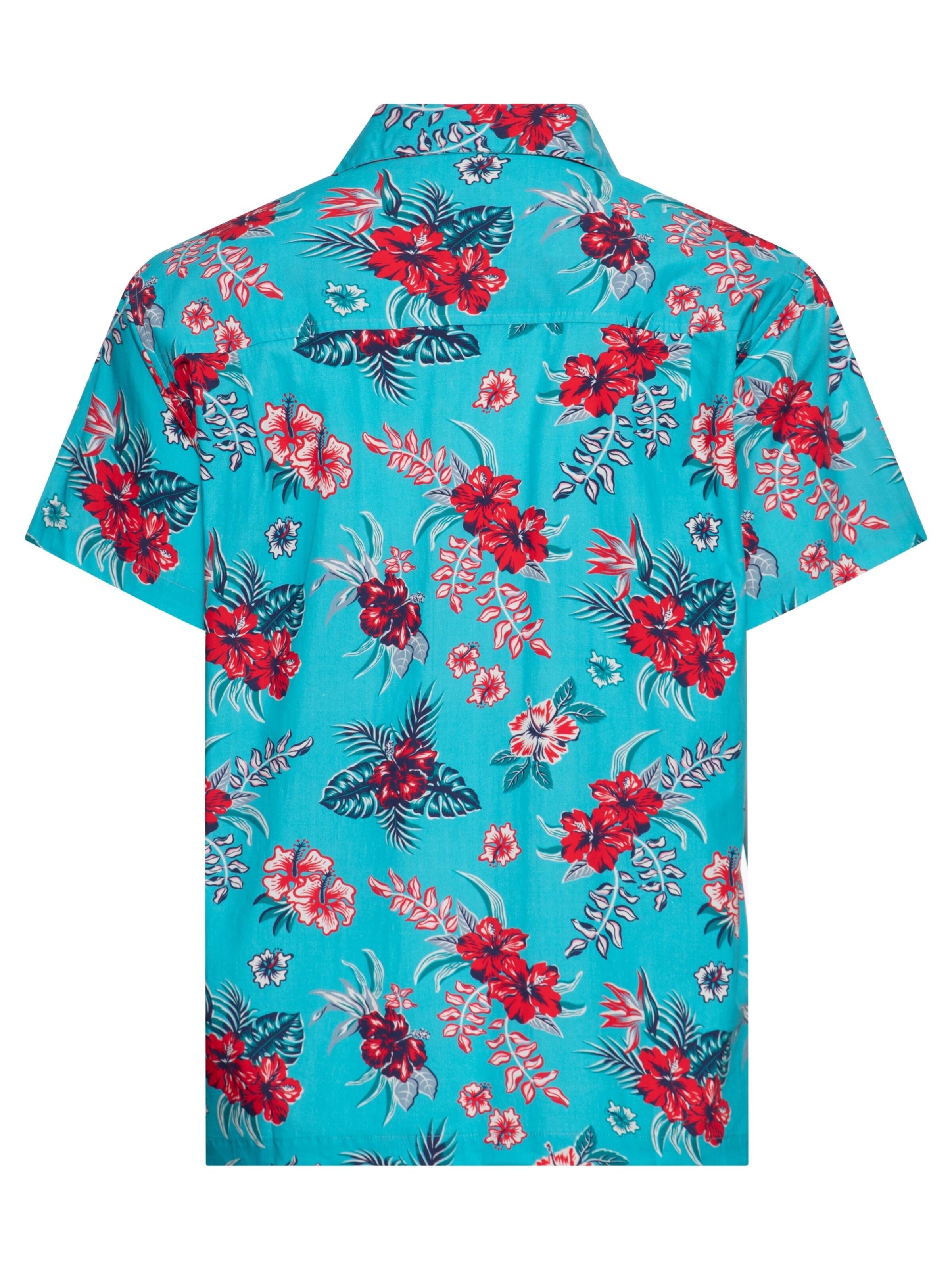 King Kerosin Regular fit Button Up Shirt 'Hibiscus' in Blue
