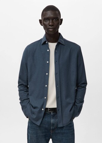 MANGO MAN Regular fit Button Up Shirt 'Pique' in Blue: front