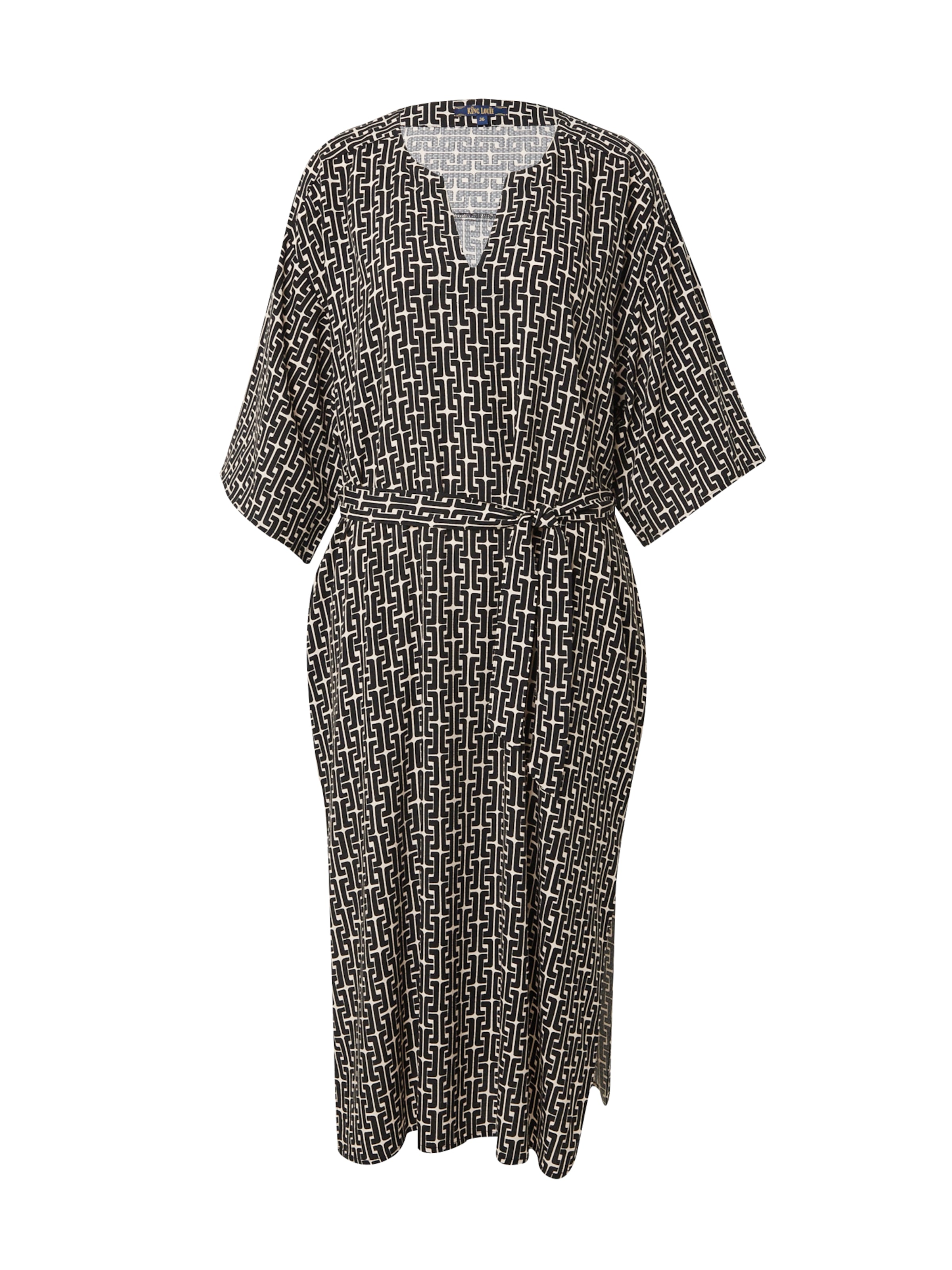 King Louie Jurk &#x27;Kiki Kaftan Frankie&#x27; in de kleur Zwart / Wit, Productweergave