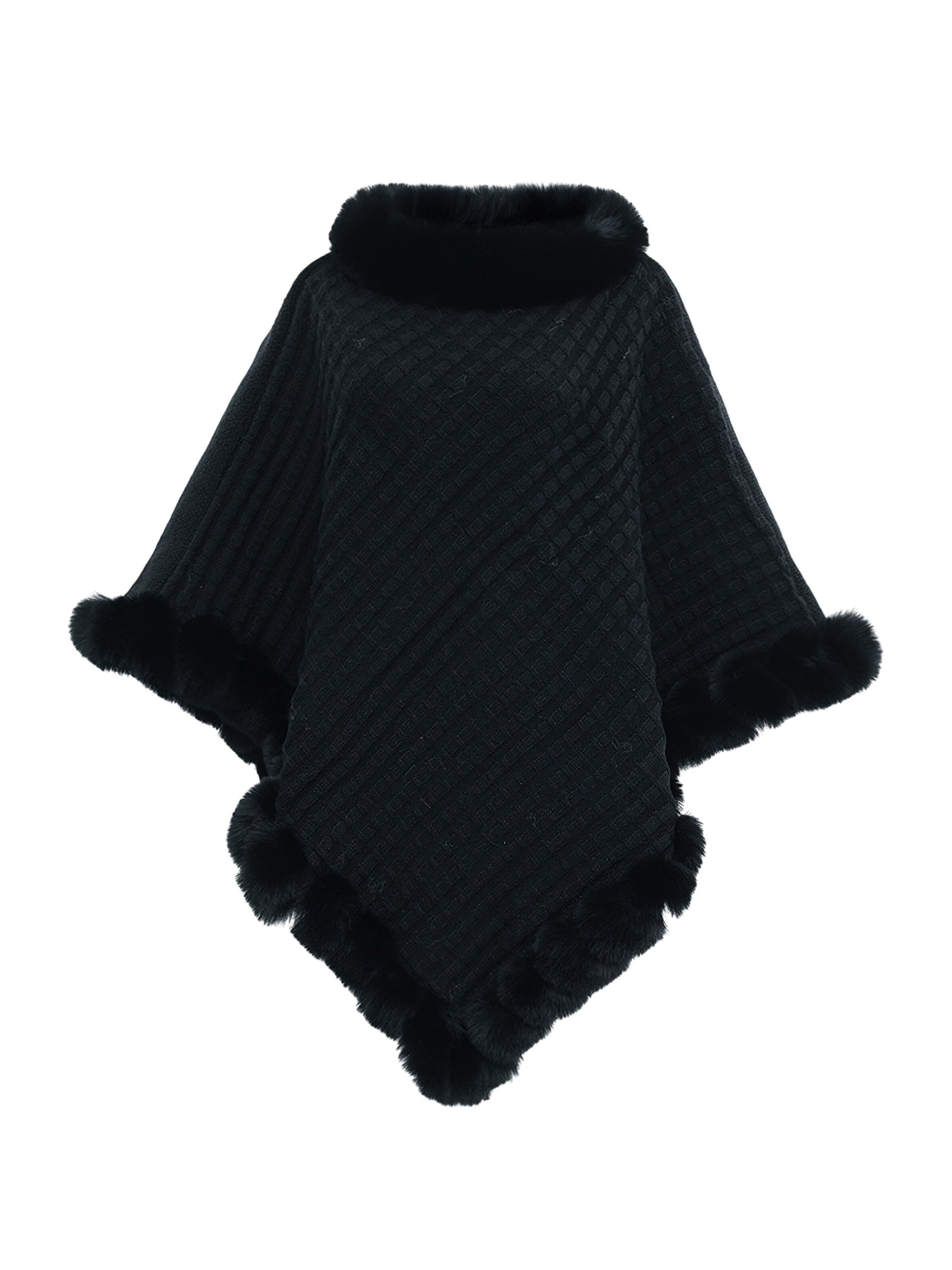 Magicshe Cape 'Winter Poncho Strick mit Kunstfell' in Black: front