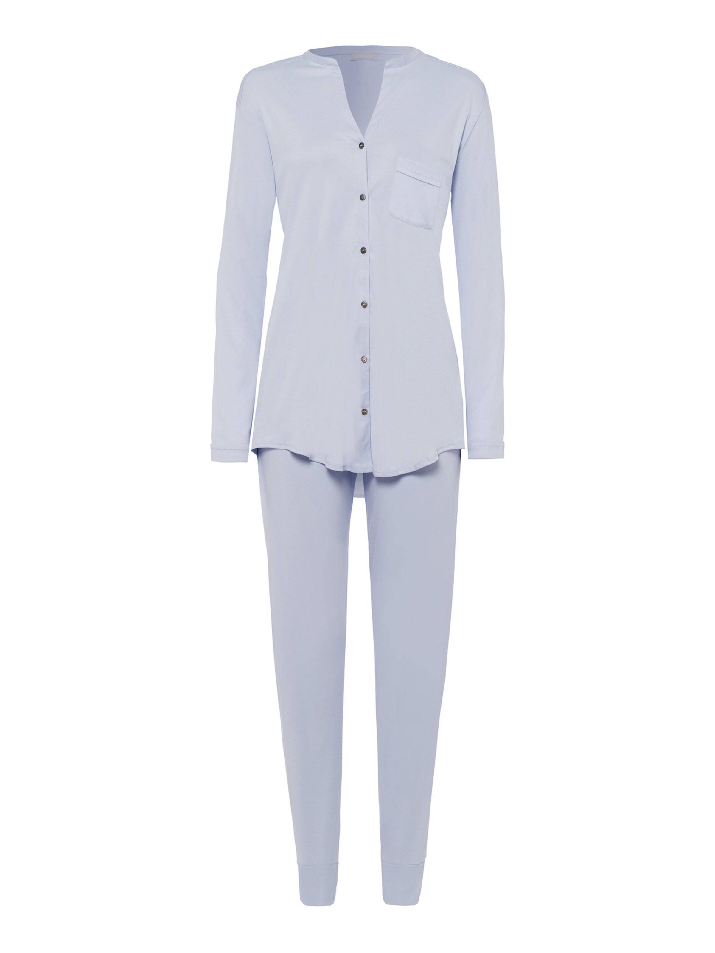 Hanro Langarm Pyjama ' Pure Essence ' in Blau: Vorderseite