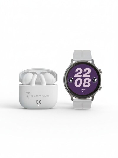 Techmade Montre digitale 'Dynamic 2 Smartwatch - Bundle mit Kopfhörern' en One Size en blanc, Vue avec produit