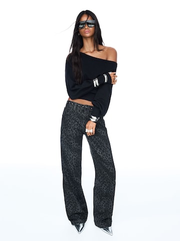 Wide Leg Jean Bershka en gris : devant