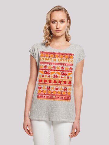 F4NT4STIC Shirt 'Guns And Roses Christmas' in Grijs: voorkant