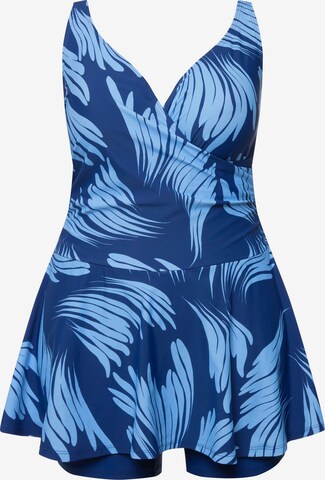 Ulla Popken Triangle Swimsuit Dress in Blue: front