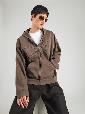 WEEKDAY Zip-Up Hoodie in Brown: front