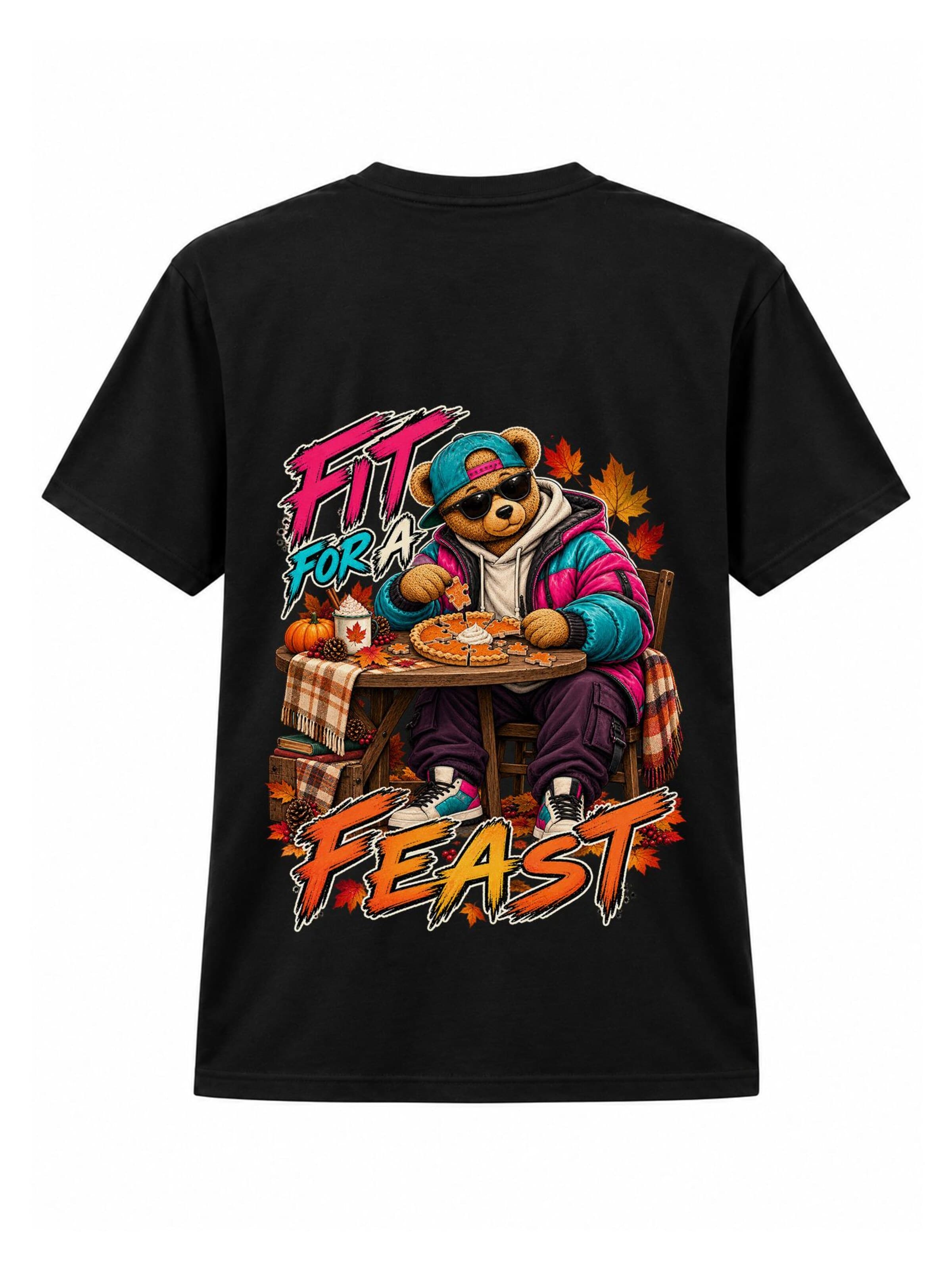 LUNØIR Studio Póló 'TEDDY Thanksgiving Feast Puzzle' - fekete: elől