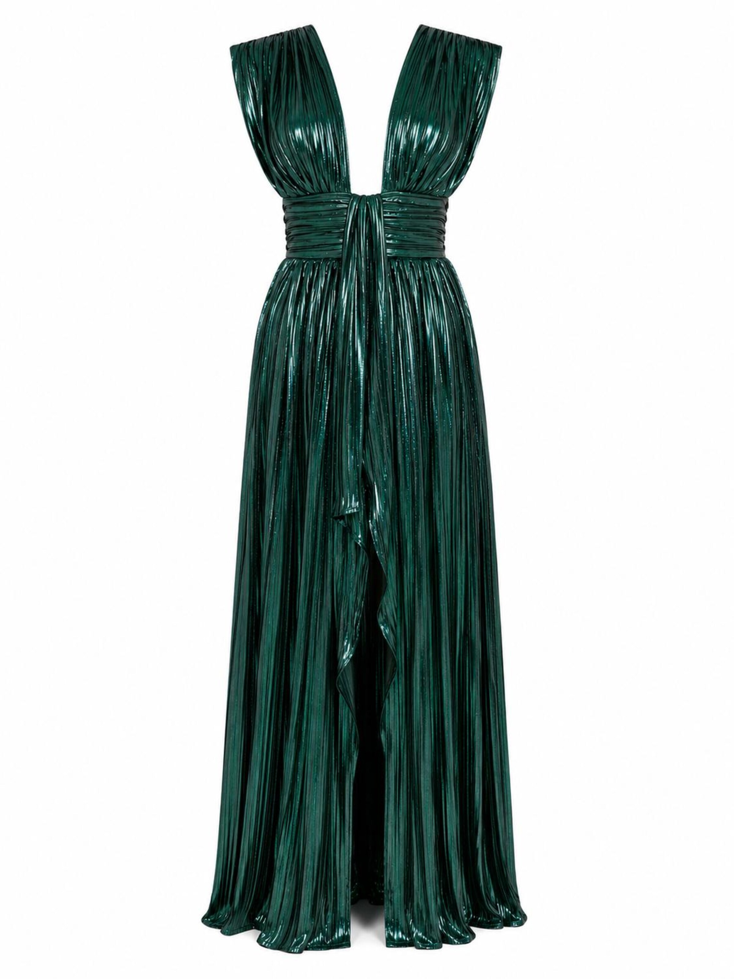Abito da sera 'Johanna Dark Green Pleated Maxi Evening Dress' di GRAZIA STORE in verde: frontale