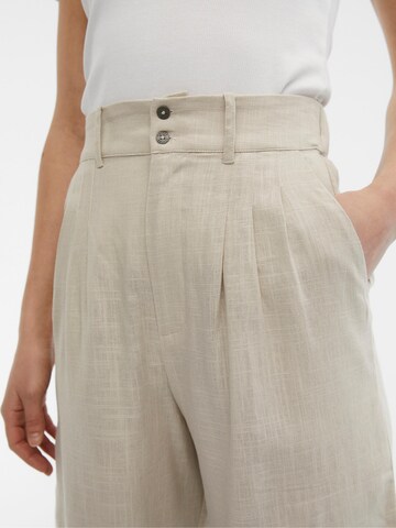 OBJECT Loose fit Pleat-front trousers 'Solima' in Beige