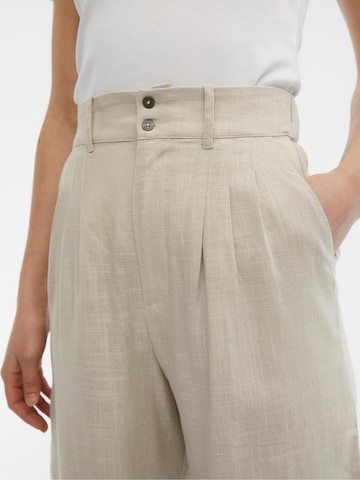 OBJECT Loose fit Pleat-Front Pants 'Solima' in Beige