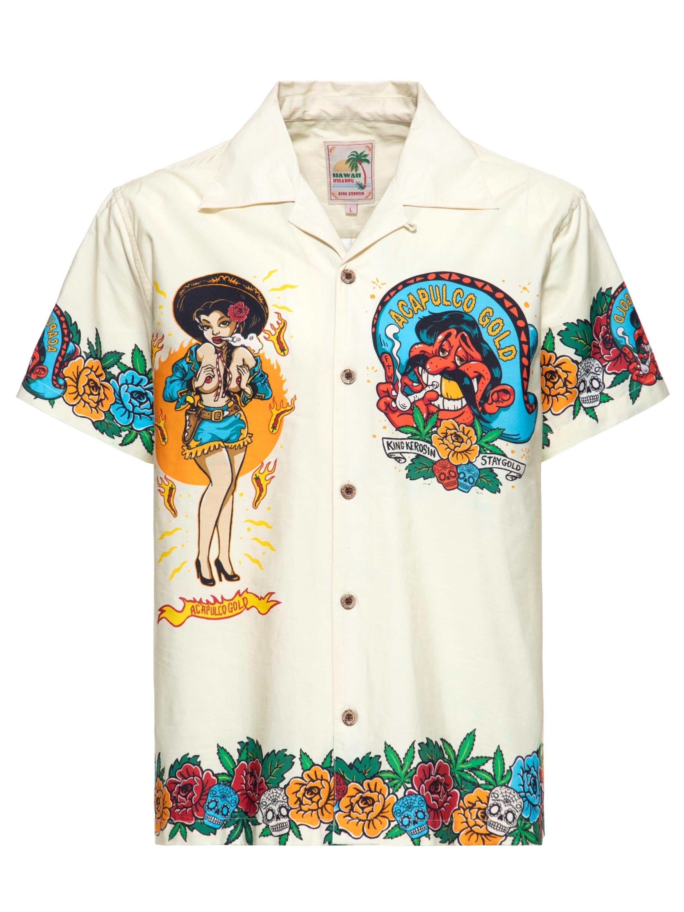 King Kerosin Regular fit Button Up Shirt 'Acapulco Gold' in White: front