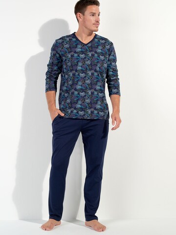 HOM Long Pajamas ' Maldives ' in Blue: front